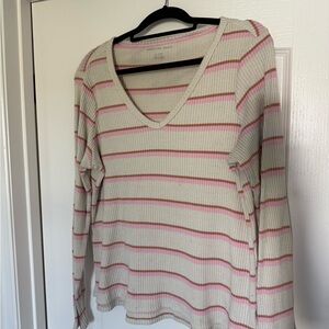 Striped V-Neck Long Sleeve Top